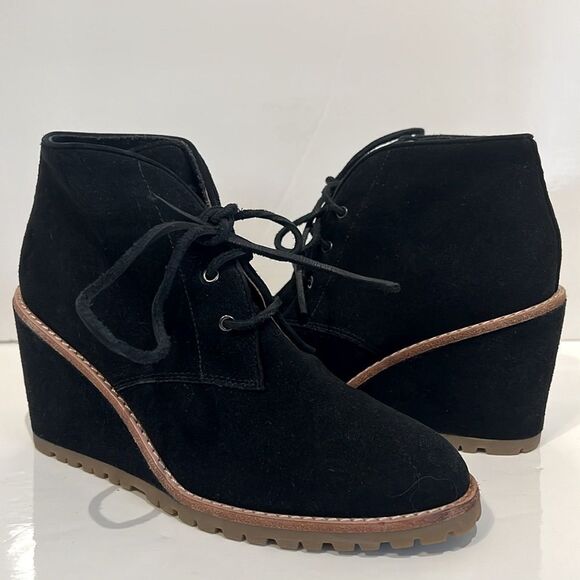 Coach Karson Black Suede Wedge Bootie Size 6 - Picture 1 of 14